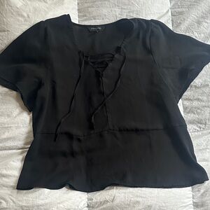 Banana Republic Black Lace-Up Short Sleeve Blouse